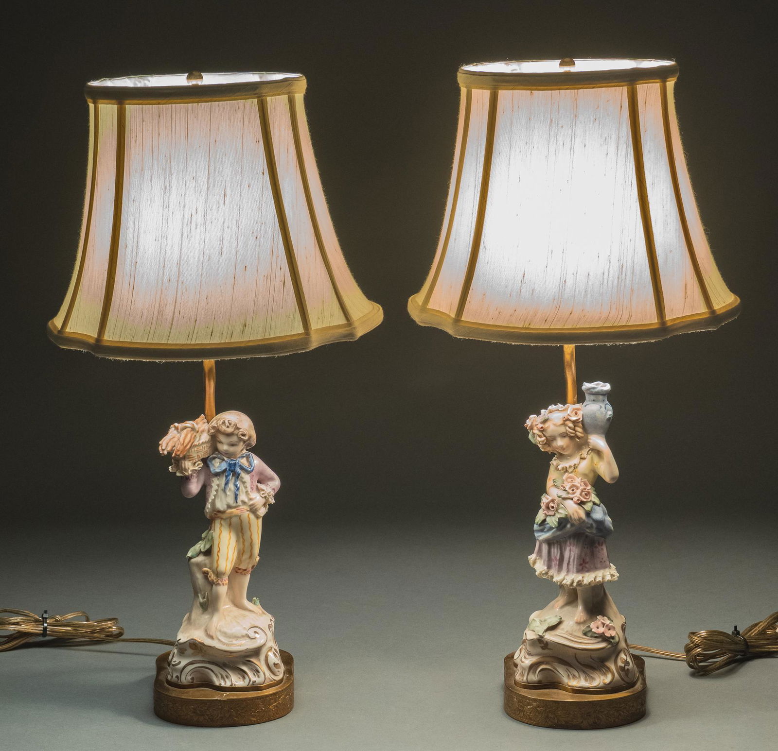 1940s Porcelain Young Girl and Boy Table Lamps (1 of 9)