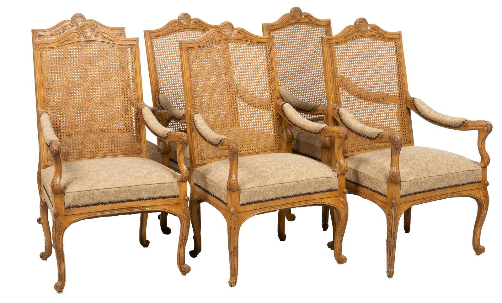Set of (6) Louis XV Style Cane Back Armchairs (1 of 4)