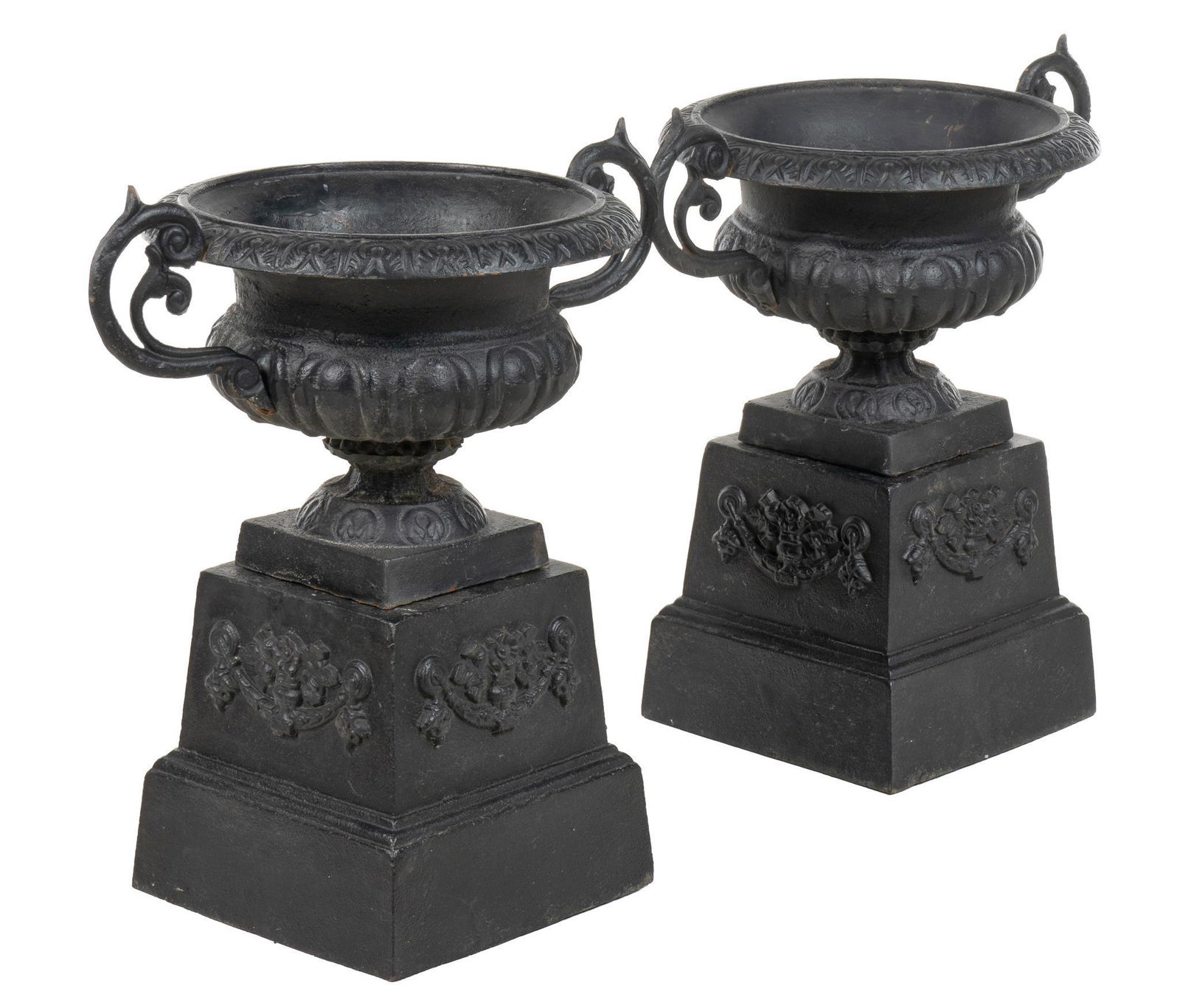 Pair of Cast Iron Garden Urn Planters (1 of 4)
