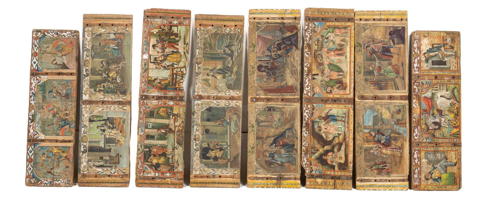 Collection of (8) Carved and Painted Wooden Panels (1 of 4)