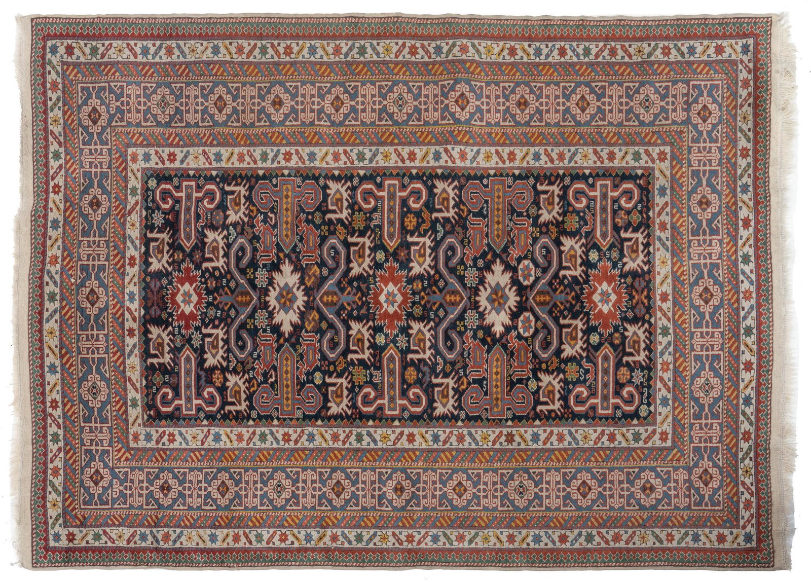 Hand-Made Caucasian Style Estate Rug: Hand-made Caucasian style estate rug 7 ft. 4 in. x 5 ft. 3 in. Provenance: Property from the Alamo Heights, Texas home of a prominent piano teacher We happily provide seamless shipping services on eve