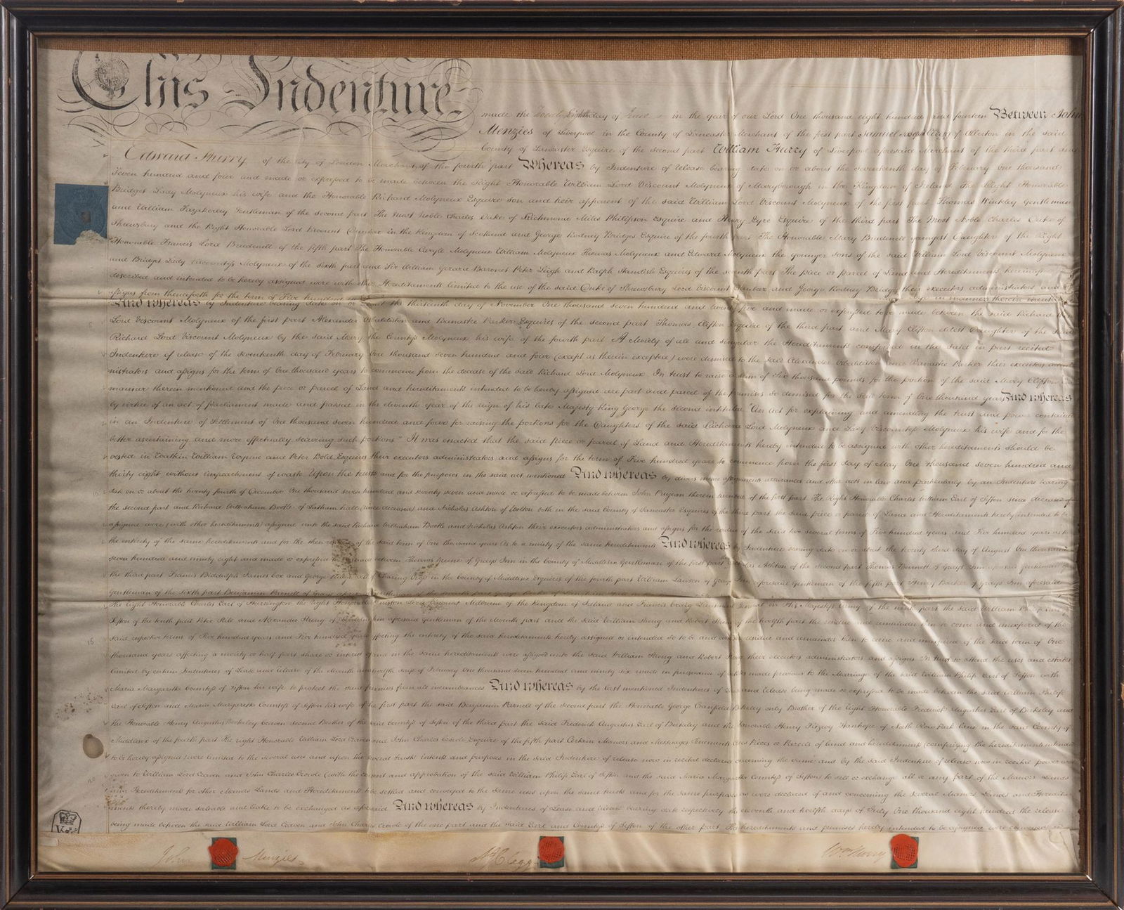 Framed 19th C. Property Indenture Contract (1 of 3)