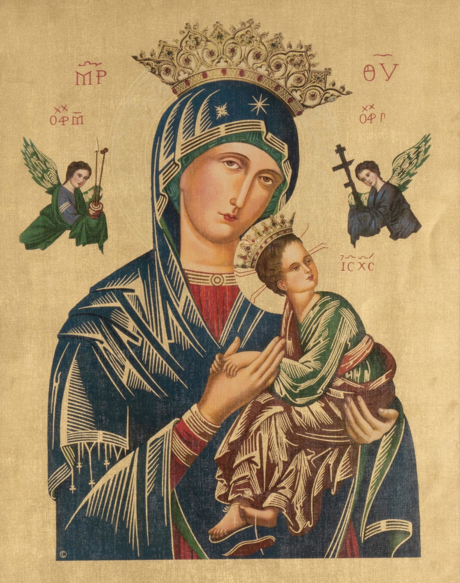 Eastern Orthodox Icon, Mary and Jesus Attended by Angels (1 of 4)