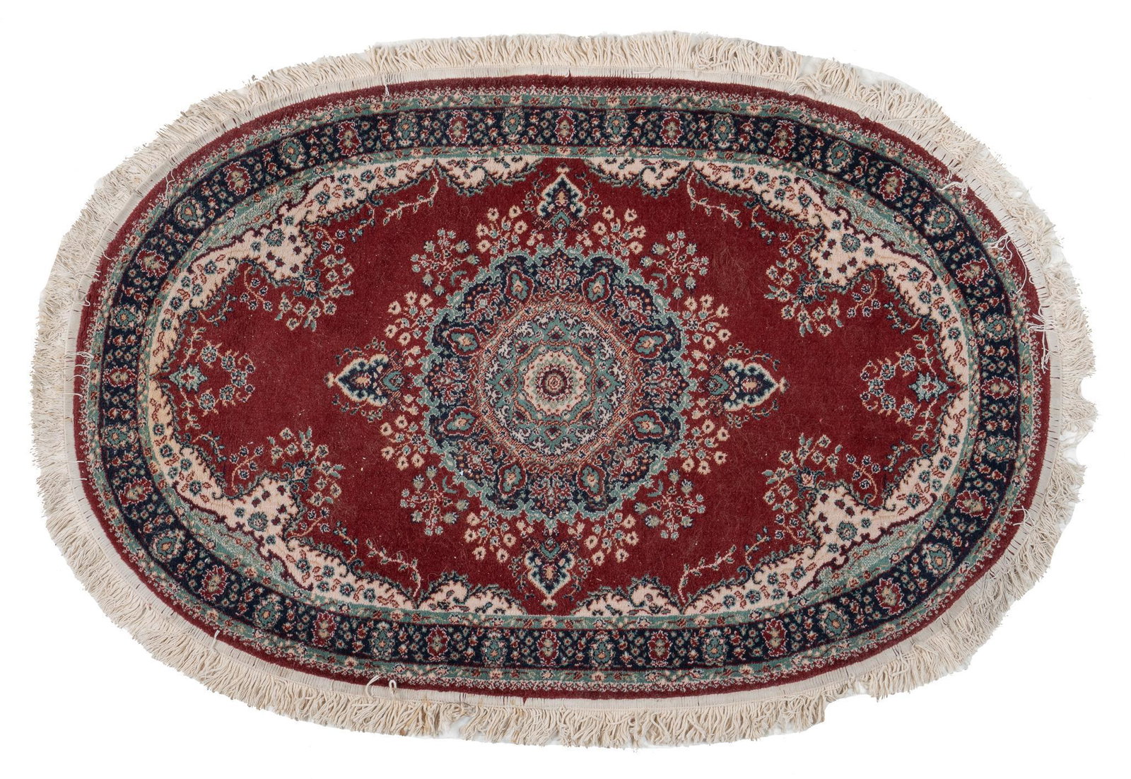 Persian Style Oval Rug, 4'11" x 3'3": Persian style wool oval rug 4 ft. 11 in. x 3 ft. 3 in Provenance: Property from the Alamo Heights, Texas home of a prominent piano teacher We happily provide seamless shipping services on everything w