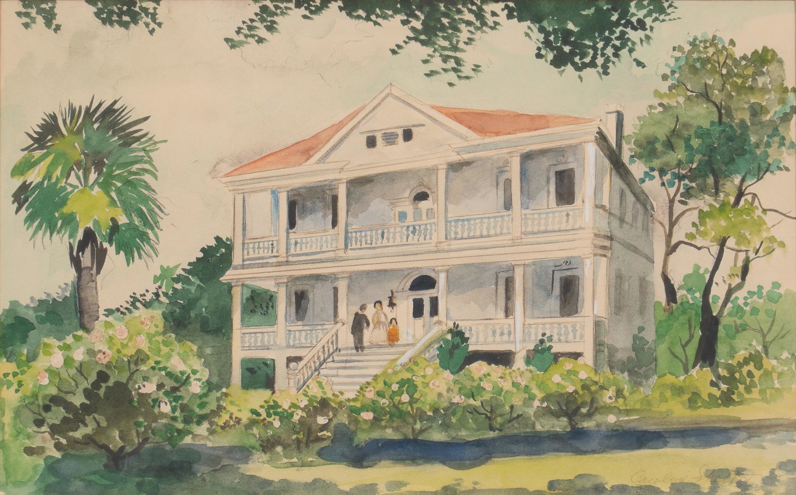 Caroline Shelton, Oge House: Caroline Shelton (Texas, 1909-1933), the Oge House in the King William District, watercolor sight: 9.5 x 15 in., frame: 17.5 x 23.5 in. Provenance: Property from the San Antonio Conservation Society W