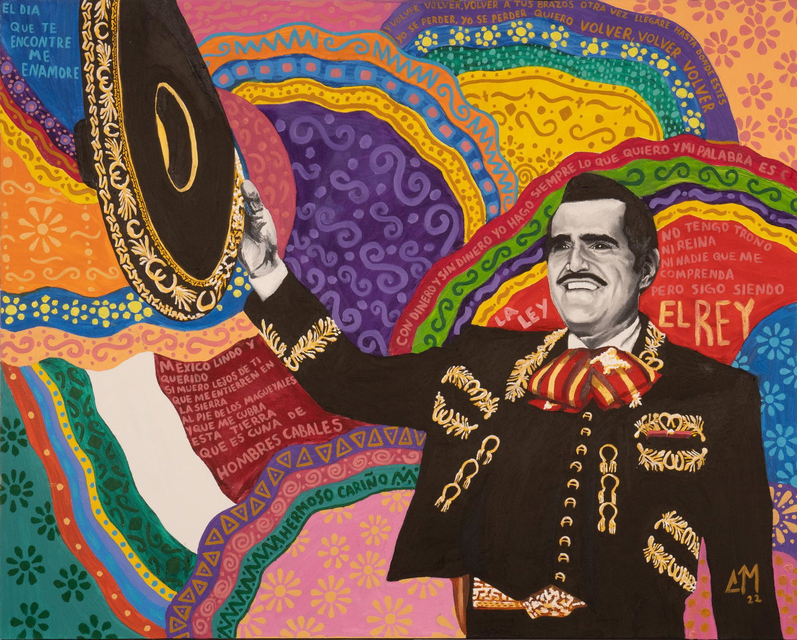 Carlos Montiel, "El Rey": Carlos Montiel (San Antonio, Texas, 20th/21st C.), "El Rey", portrait of Vicente Fernandez, oil on canvas, unframed size: 48 x 60 in. Provenance: A Dallas, Texas collection We happily provide 