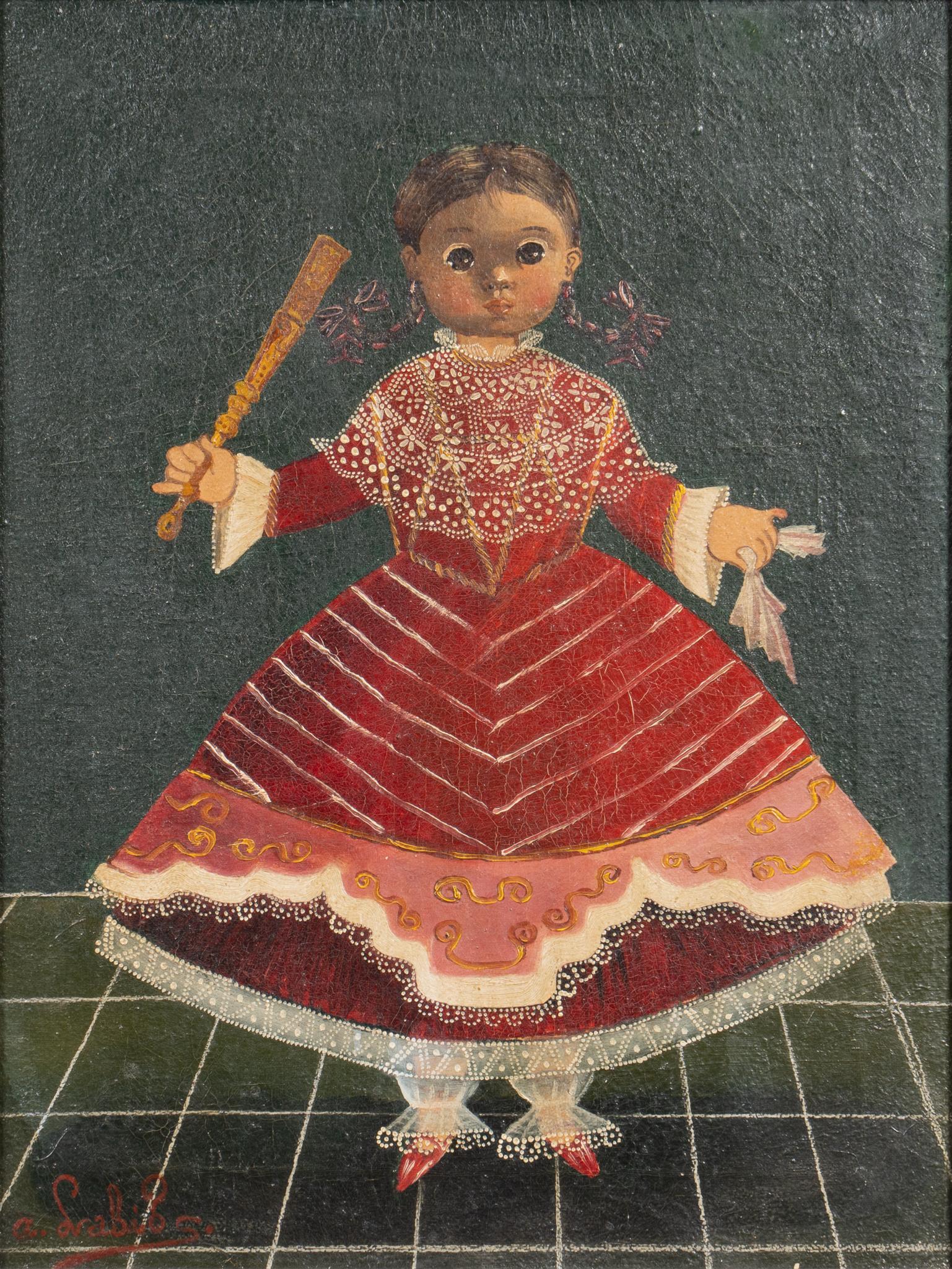 Agapito Labios, Young Girl in a Red Dress: Agapito Labios, portrait of a young girl in red dress, oil on canvas sight: 16 x 12 in., frame: 19 x 15 in. Provenance: A San Antonio, Texas collection We happily provide seamless shipping service