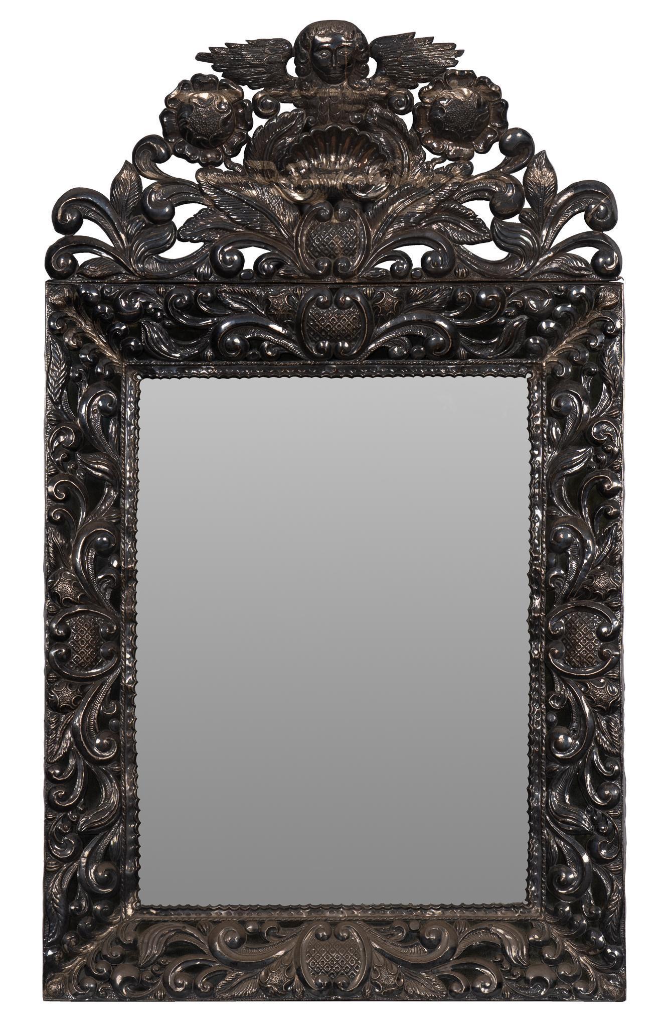 Spanish Colonial Style Tin Repousse Wall Mirror (1 of 2)