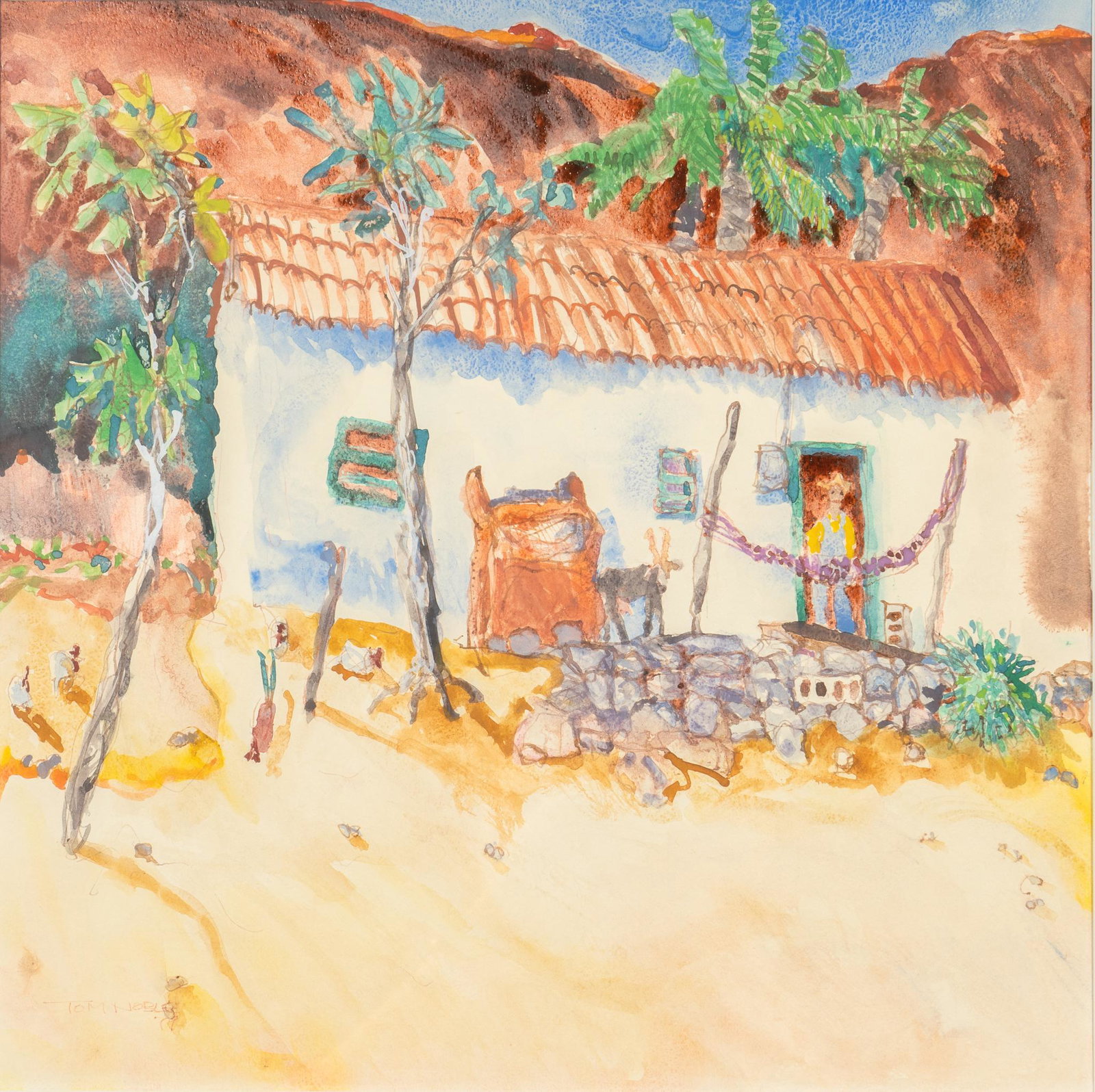 Tom Noble, Red-Tiled House: Tom Noble (New Mexico, 1941-2017), red-tiled house, watercolor sight: 17.5 x 17.5 in., frame: 27 x 26 in. We happily provide seamless shipping services on everything we sell. Please email us at shippi