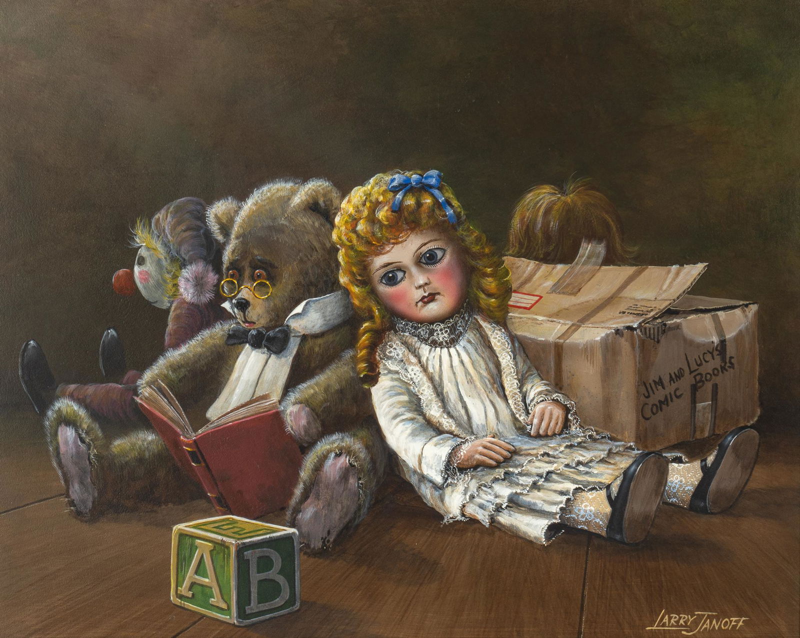 Larry Janoff, "Once Upon a Time", 1988: Larry Janoff (b. 1941, Montana), "Once Upon a Time", 1988, oil on canvas sight: 16 x 20 in., frame: 23.5 x 27 in. Provenance: Property from an Oklahoma City, Oklahoma corporate collection We happily p