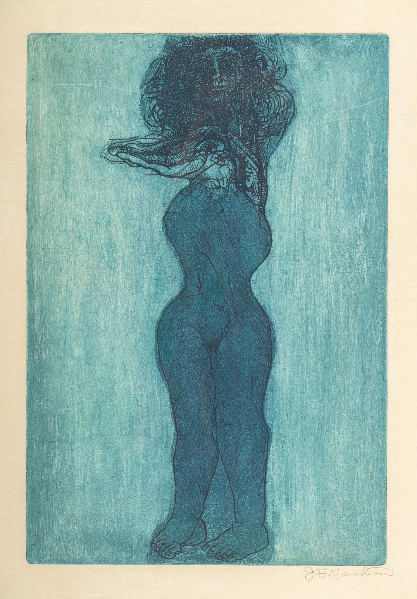 Jose Guadiana, Nude Study: Jose Guadalupe Guadiana (20th/21st C., Mexico / US), nude study, signed etching sight: 17.5 x 12 in., frame: 26.5 x 21 in. We happily provide seamless shipping services on everything we sell. Please e