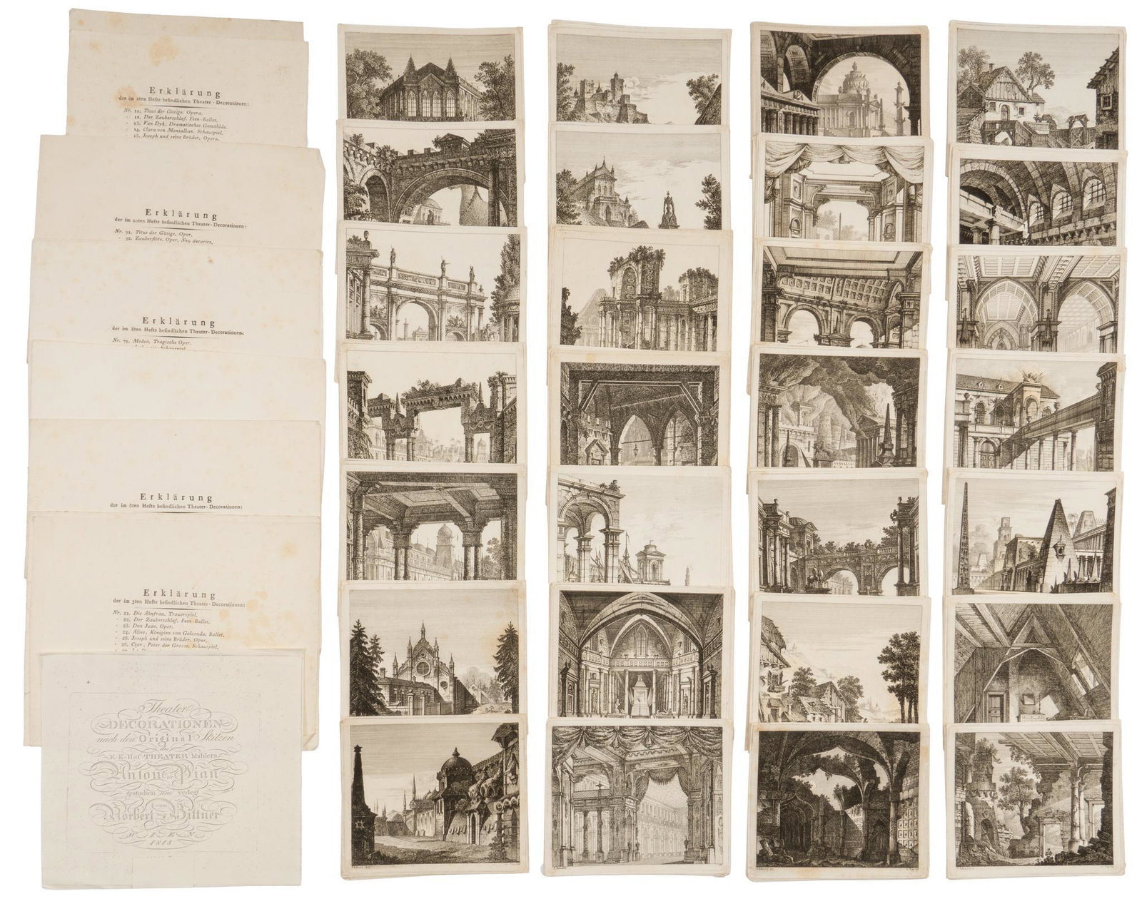 De Pian and Bittner, Theater Decorations, 1818: De Pian and Bittner, Theater Decorations, 1818, Vienna, approx. (100) sheets, engravings and printing press Provenance: The Estate of Robert Lynn Batts Tobin, San Antonio, Texas We happily provide sea
