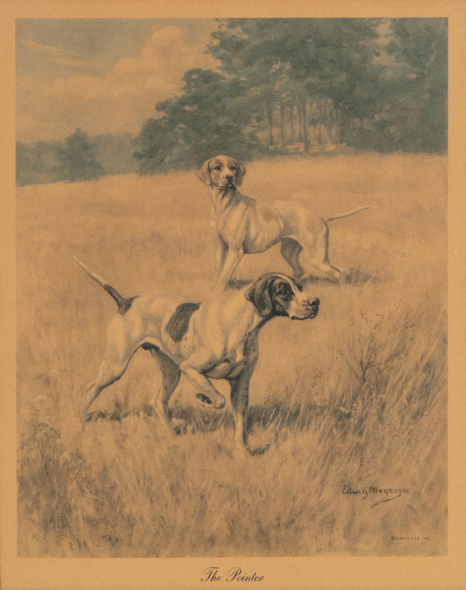 Edwin Megargee, "The Pointer": Edwin Megargee (1883-1958, New York), "The Pointer", offset lithograph â€‹â€‹â€‹â€‹â€‹â€‹â€‹Provenance: A San Antonio, Texas collection We happily provide seamless s