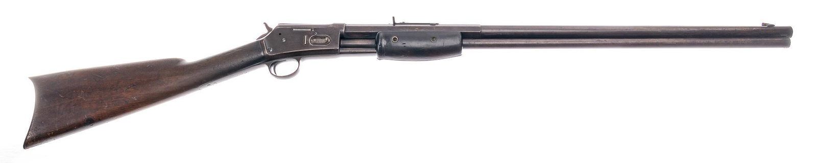 Colt Lightning Medium Frame .32WCF Slide-Action Rifle: Serial: 89758 Manufacturer: Colt's PT. F.A. MFG. CO. (c. 1902) Model: Lightning Magazine (Medium Frame) Caliber: .32-20WCF Barrel length: 26 in. OAL: 43 in. Condition: Good; wood stock has wear &a