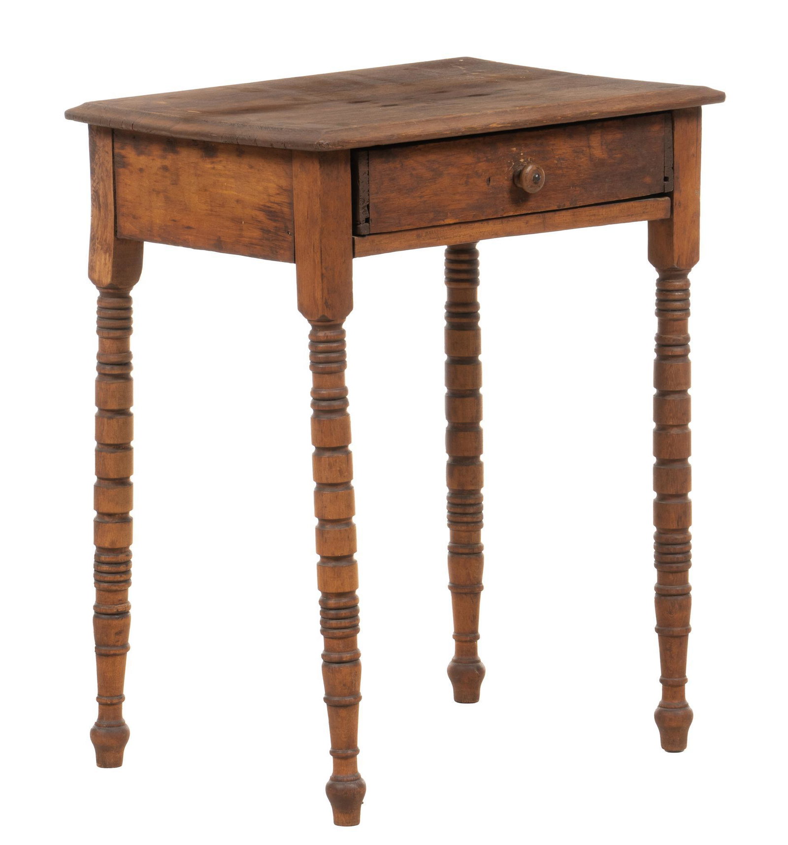 Arts and Crafts Side Table: Arts and Crafts side table, with rectangular top, over drawer, featuring turned legs; includes Certificate of Authenticity: Estate of author Larry McMurtry, from his Archer City, Texas home height 28 