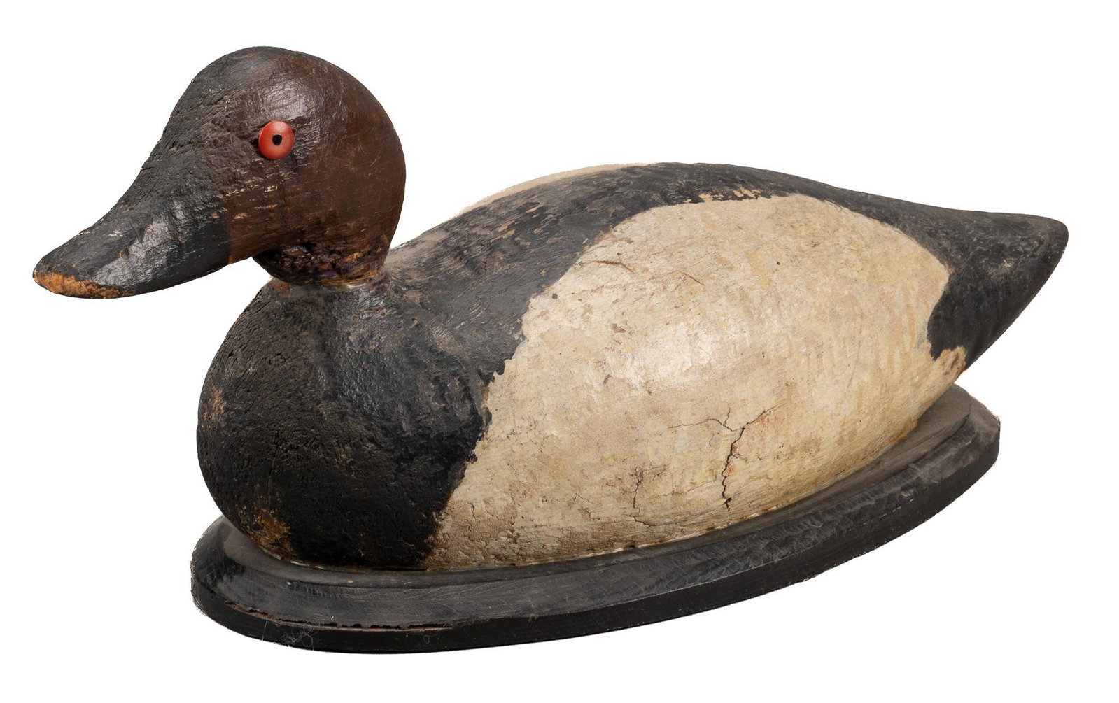 Vintage Wooden Duck Decoy: Vintage carved wooden Canvasback Drake duck decoy, painted, removable head; includes Certificate of Authenticity: Estate of author Larry McMurtry, from his Archer City, Texas home height 8 in. x width