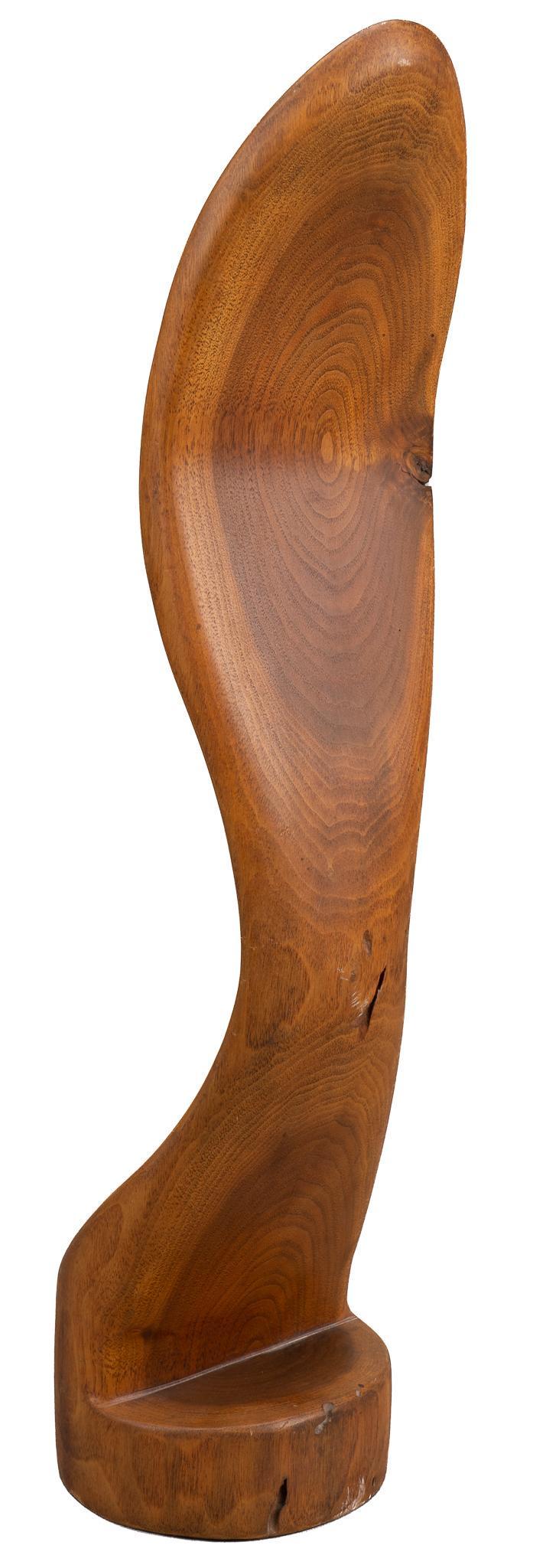 Earl M. Brinton, Abstract Walnut Sculpture: Earl M. Brinton (20th C., USA), abstract sculpture, carved walnut, signed on base; includes Certificate of Authenticity: Estate of author Larry McMurtry, from his Archer City, Texas home height 20 in.