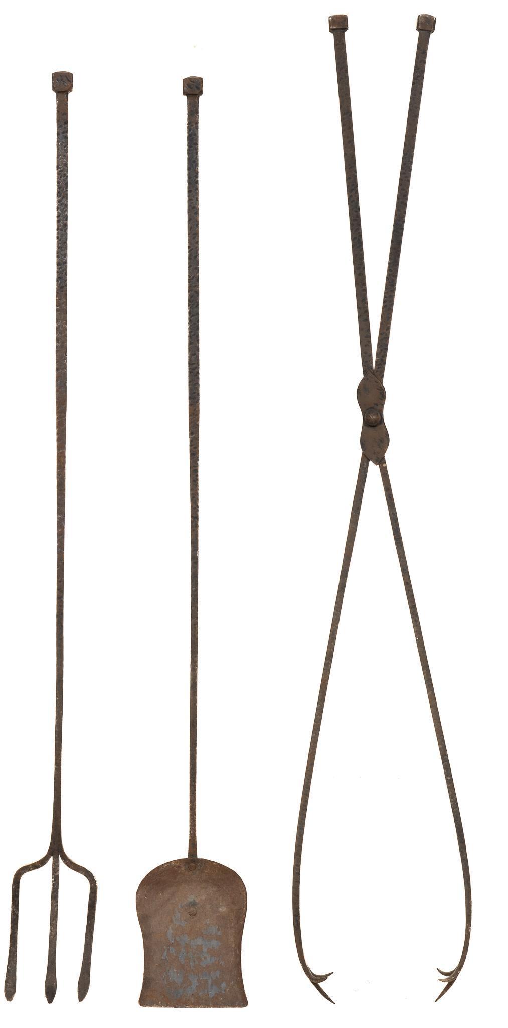 Set Of (3) Fireplace Iron Tools Auction