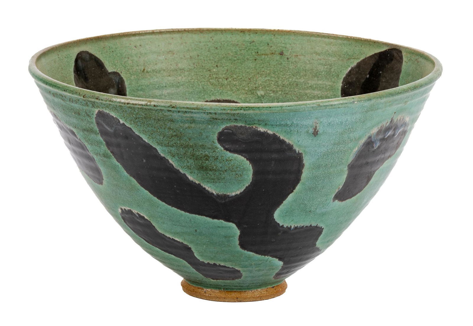 Adrian Saxe, Bowl: Adrian Saxe (California, b.1943), ceramic bowl, with turquoise glazed body, featuring black abstract designs, on stoneware body, thick foot, signed on base; includes Certificate of Authenticity: Estat