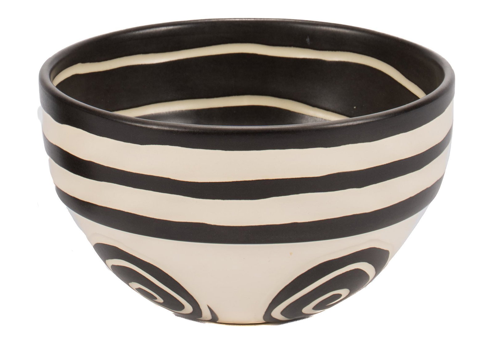 Ken Edwards, Black and White Bowl: Ken Edwards (Arizona / Mexico, 20th C.), ceramic black and white bowl, featuring spiral pattern, marked on base; includes Certificate of Authenticity: Estate of author Larry McMurtry, from his Archer 