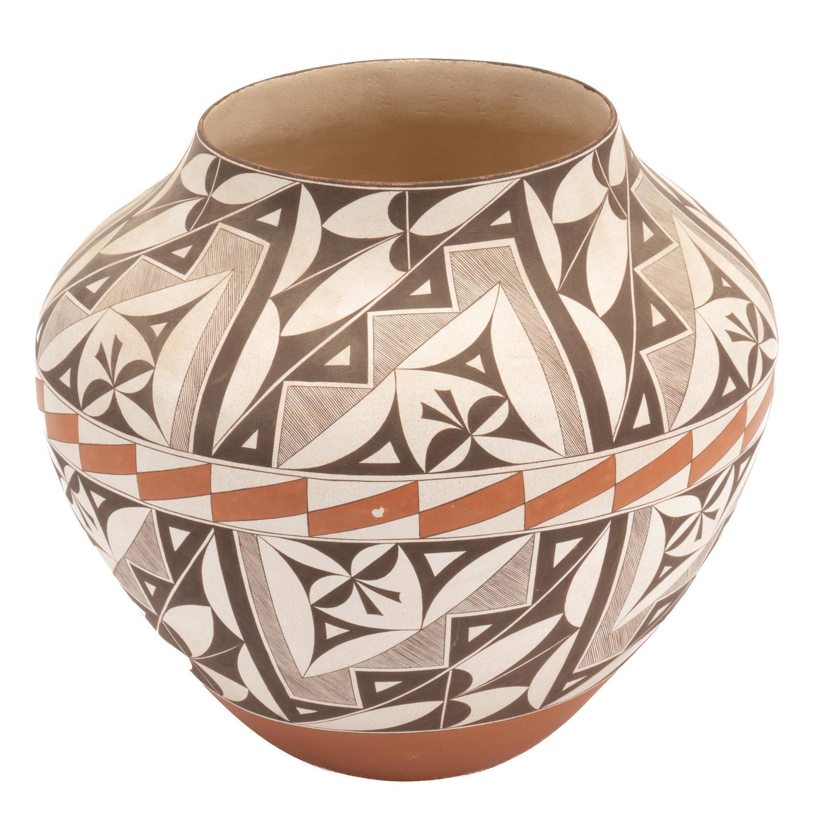Calvin Analla Jr. (NM) Laguna Pot: Calvin Analla Jr. (Paguate, New Mexico, Pueblo of Laguna), hand-built pot, with painted polychrome design, signed on base; includes Certificate of Authenticity: Estate of author Larry McMurtry, from h