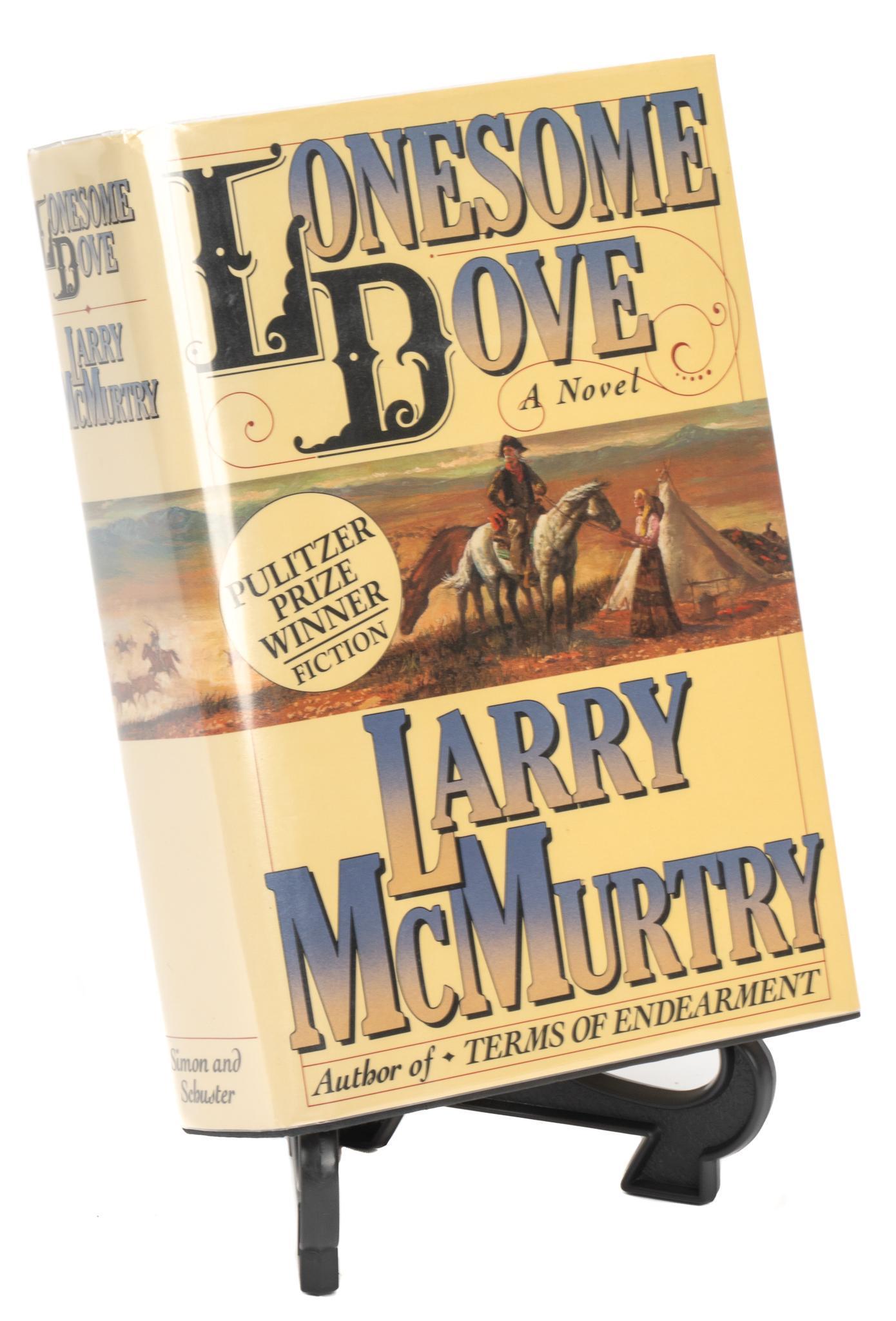 Signed Lonesome Dove, Larry McMurtry: Copy of 1985 "Lonesome Dove" by Larry McMurtry, signed by author, published by Simon and Schuster (New York), 843 pages, octavo, hardcover with dust jacket, copy with Pulitzer Prize winner gra