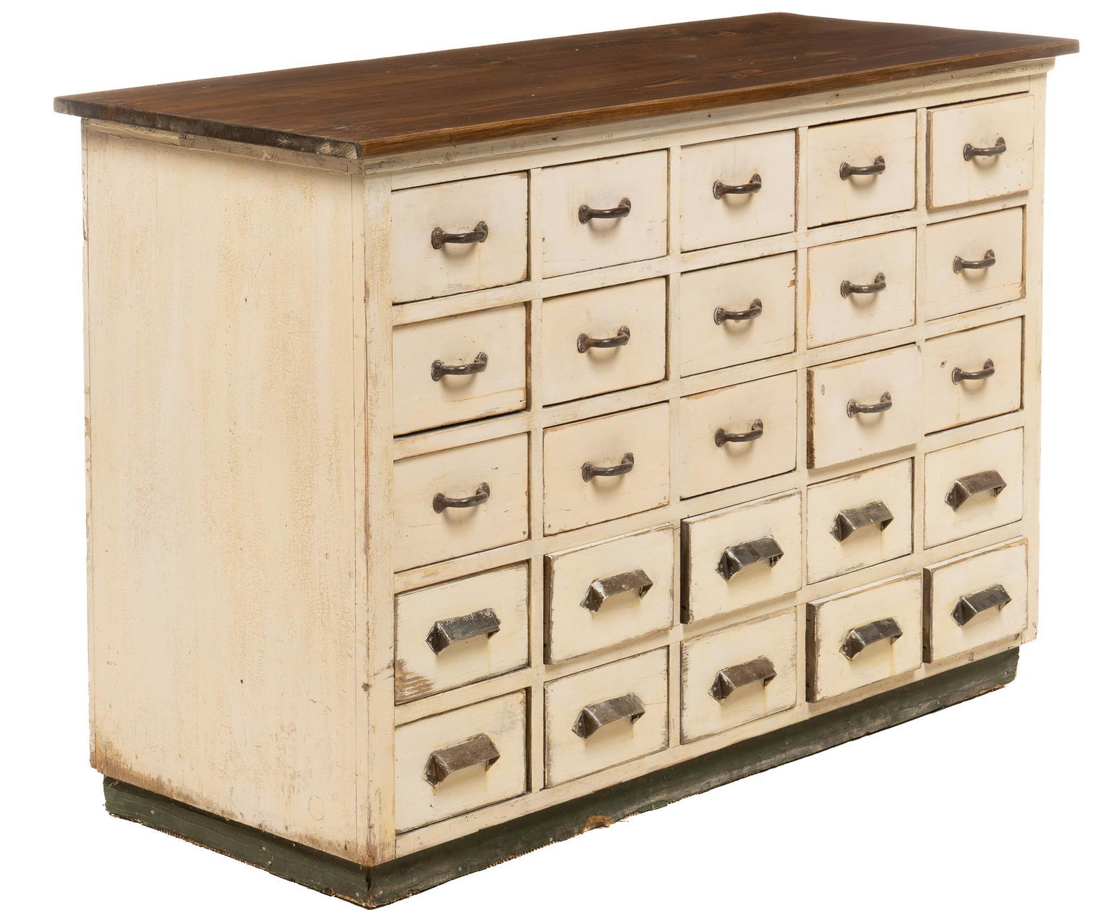 Rustic Apothecary Cabinet: Rustic apothecary cabinet, with five rows of five drawers, metal hardware height 34 in. x width 50.5 in. x depth 21 in. We happily provide seamless shipping services on everything we sell. Please emai