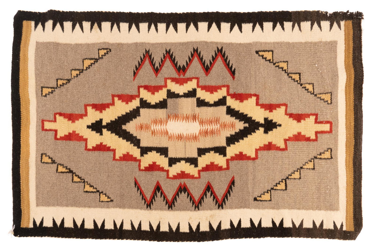 Navajo Crystal Style Rug, 4'6" x 2'3": Navajo Crystal style rug, with black border, diamond and arrow motifs, tan, red, black 4 ft. 6 in. x 2 ft. 3 in. Provenance: An Alamo Heights, Texas collection We happily provide seamless shipping ser