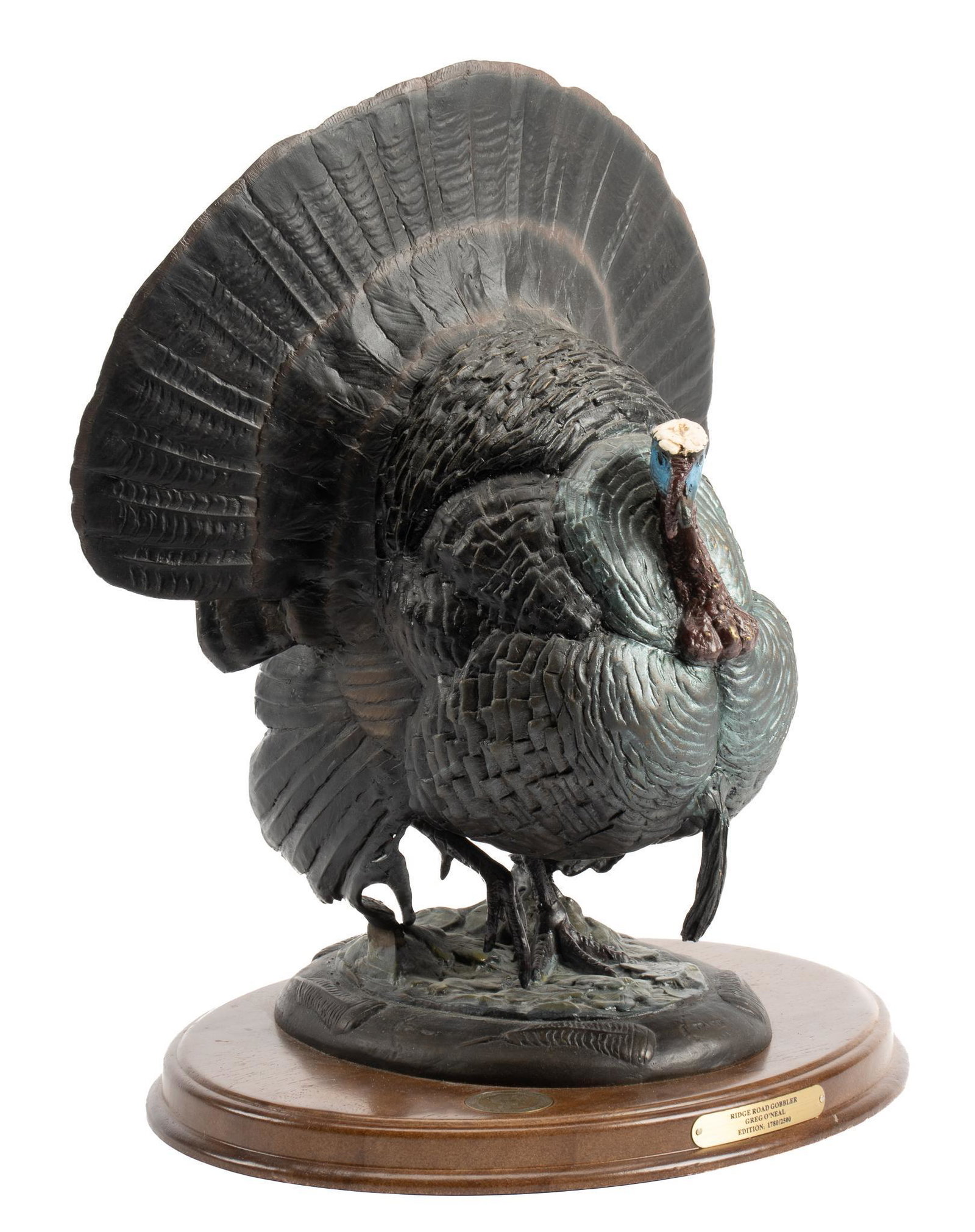 Greg O'Neal, "Ridge Road Gobbler": Greg O'Neal, "Ridge Road Gobbler", bronze sculpture ed. 1780/2500, on wooden base with polychrome patina height 16 in. x width 19 in. x depth 8 in. Provenance: A San Antonio, Texas collect