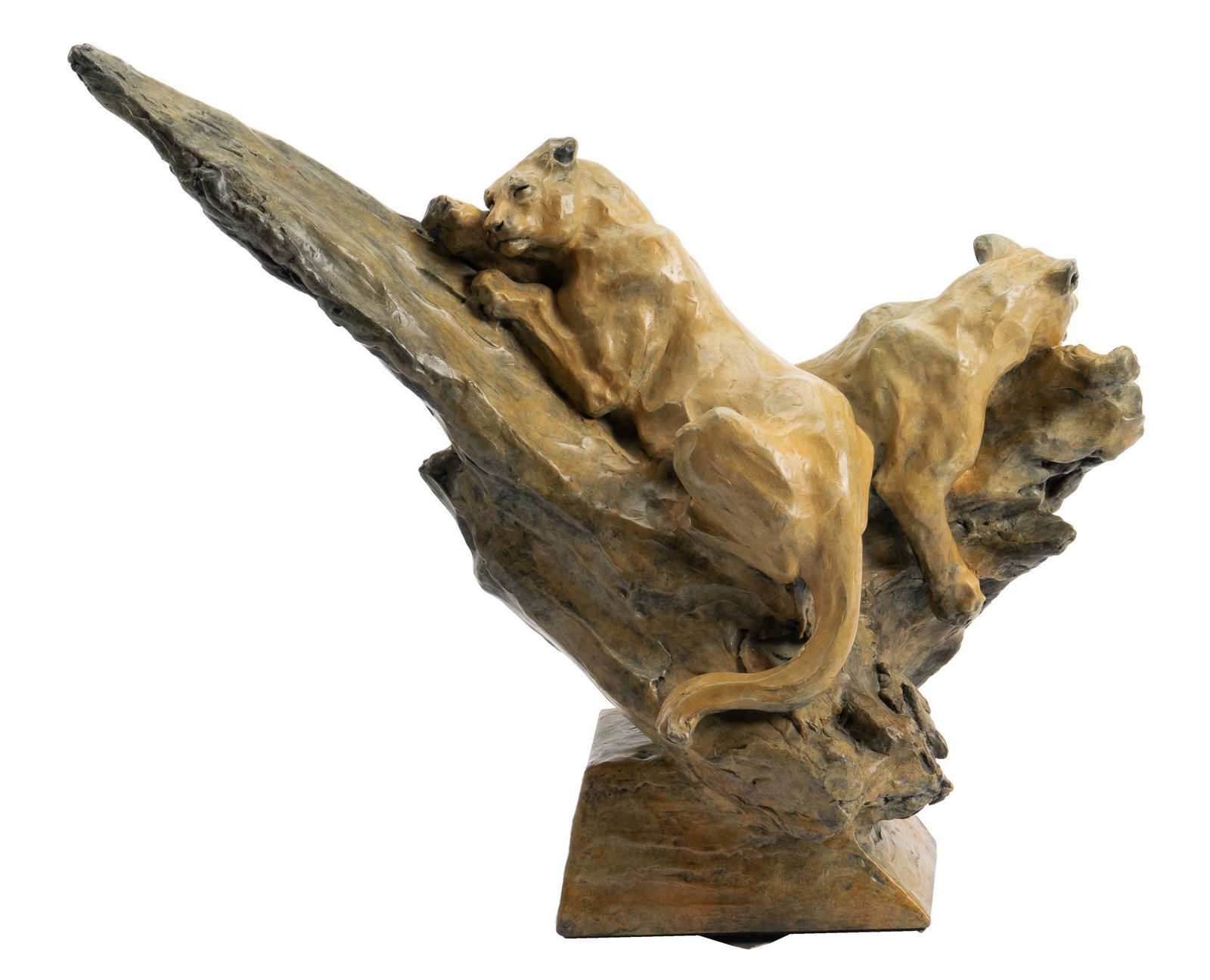 Sherry Sander, "Cougars": Sherry Salari Sander (b. 1941, Montana), "Cougars" bronze sculpture, edition 19/35 height 18 in. x width 20 in. x depth 10 in. Provenance: An Alamo Heights, Texas collection We happily prov