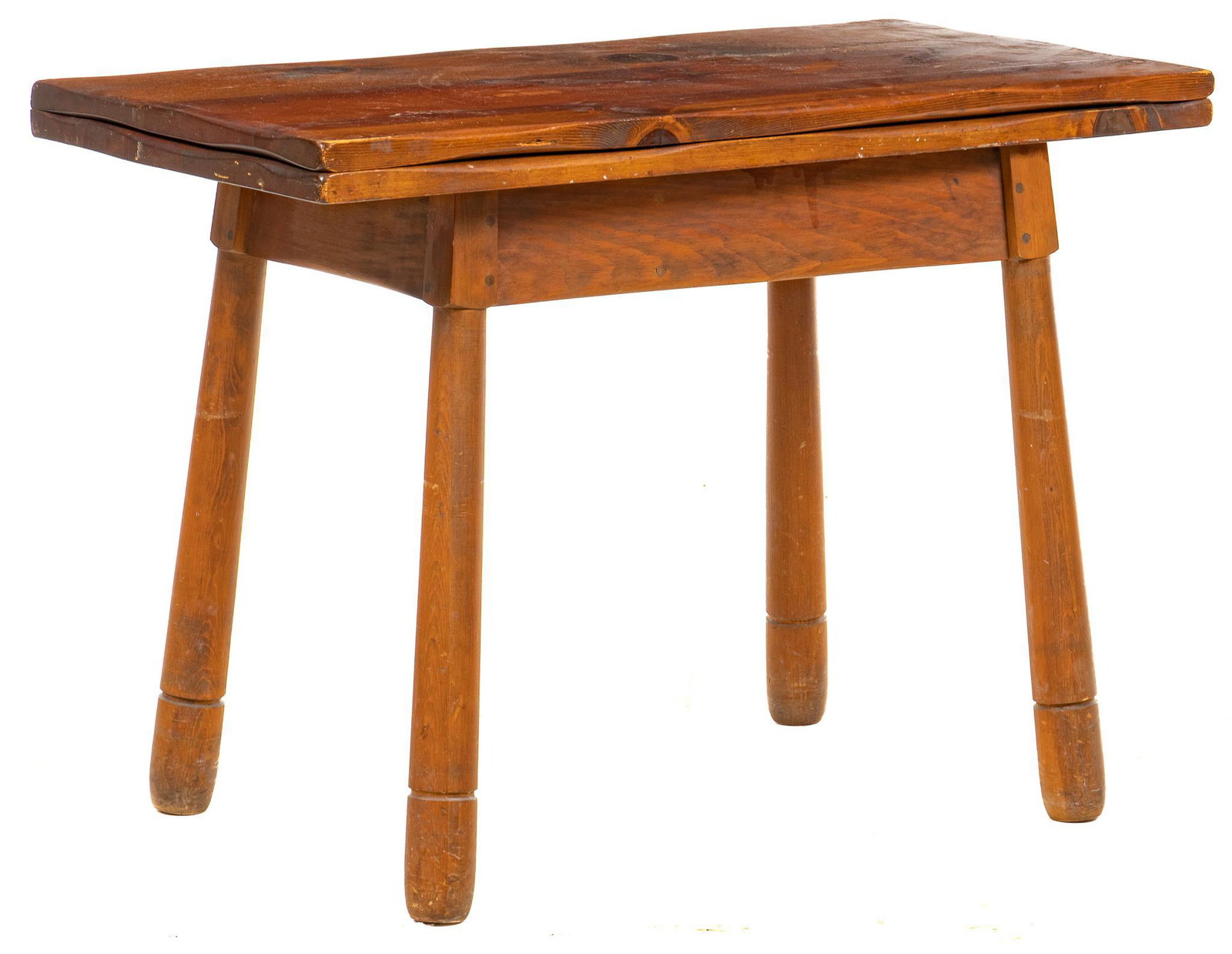 W.R. Dallas (San Antonio, TX) Extending Table: W.R. Dallas (San Antonio, Texas) extending table, rectangular table top swivels and unfolds to extend surface, splayed legs, marked underneath height 31 in. x width 44 in. x depth 21.75 in. / extends 