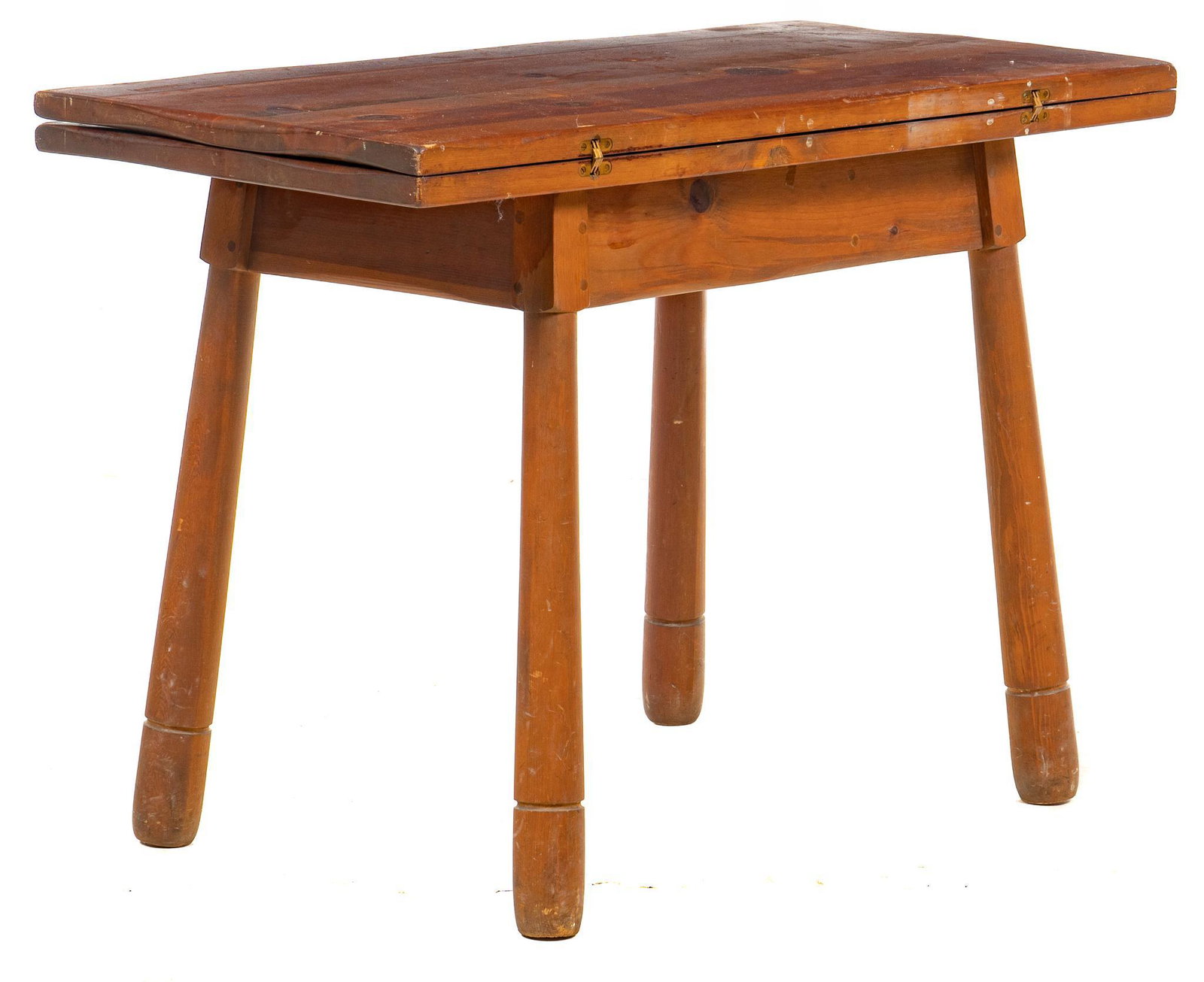 W.R. Dallas (San Antonio, TX) Extending Table: W.R. Dallas (San Antonio, Texas) extending table, rectangular table top swivels and unfolds to extend surface, splayed legs, marked underneath height 31 in. x width 44 in. x depth 21.75 in. / extends 