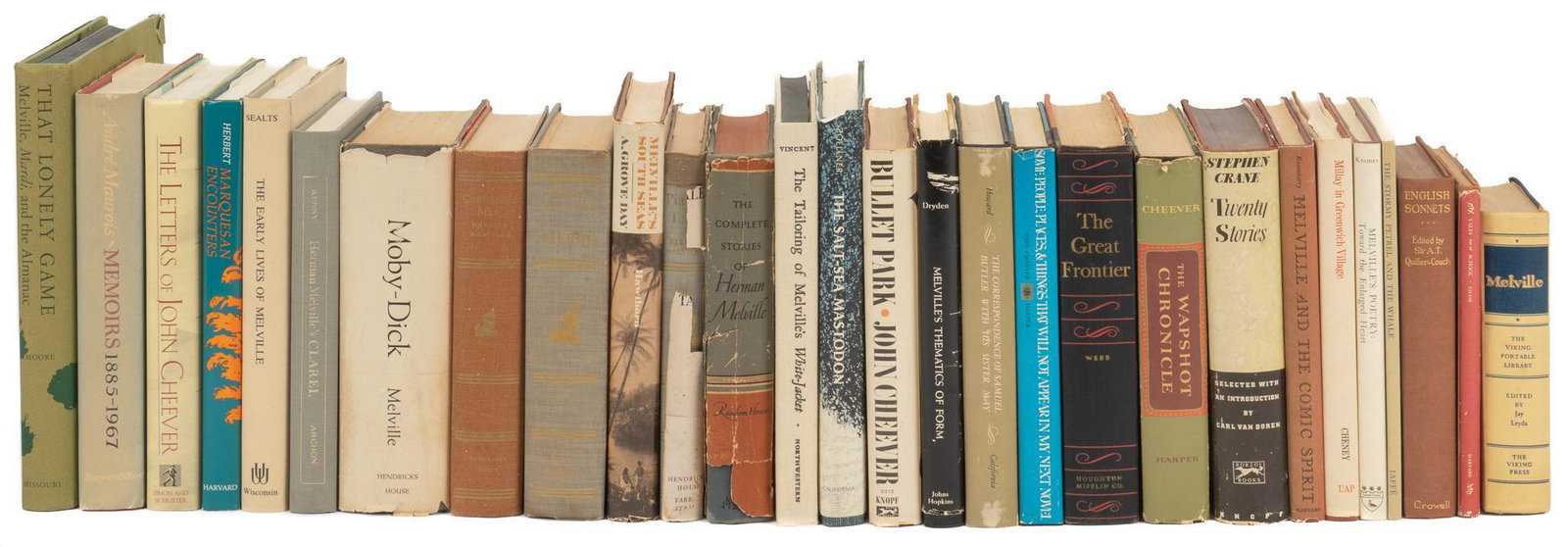 Group of (28) Vintage Books, 1940s-1980s: Collection of twenty-eight vintage books from the 1940s-1980s, including titles about and by Melville, books by Stephan Crane, and books by and about John Cheever, plus more Provenance: An Alamo Heigh
