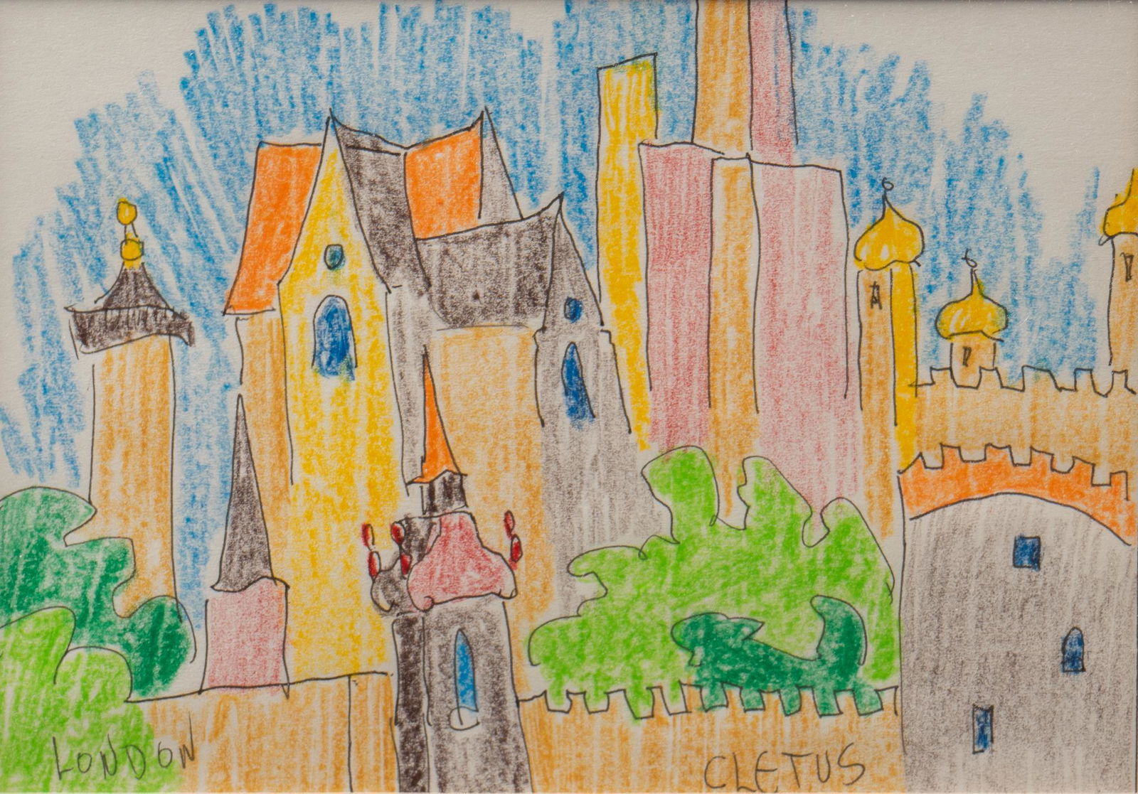 Brother Cletus Behlmann, "London": Brother Cletus Behlmann, "London", colored pencil, with turrets of the Tower of London sight: 5 x 7.5 in., frame: 11.5 x 13.5 in. Provenance: A San Antonio, Texas collection; purchased direc