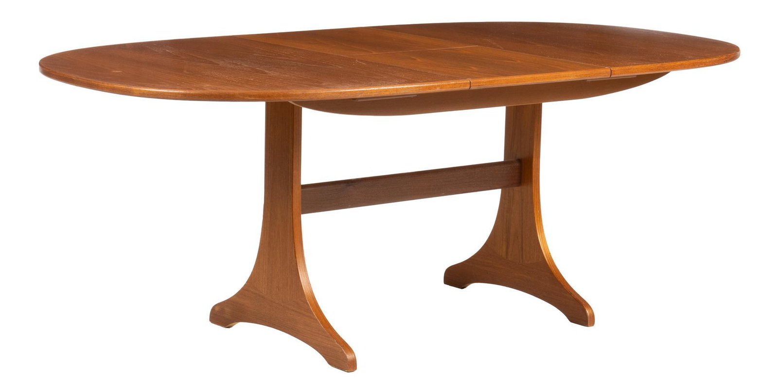 Extending Dining Table: Extending dining table, with oval top, with leaf insert, on stretchered trestle legs height 28 in. x width 60 in. x depth 40 in. / extends to 78 in. We happily provide seamless shipping services on ev
