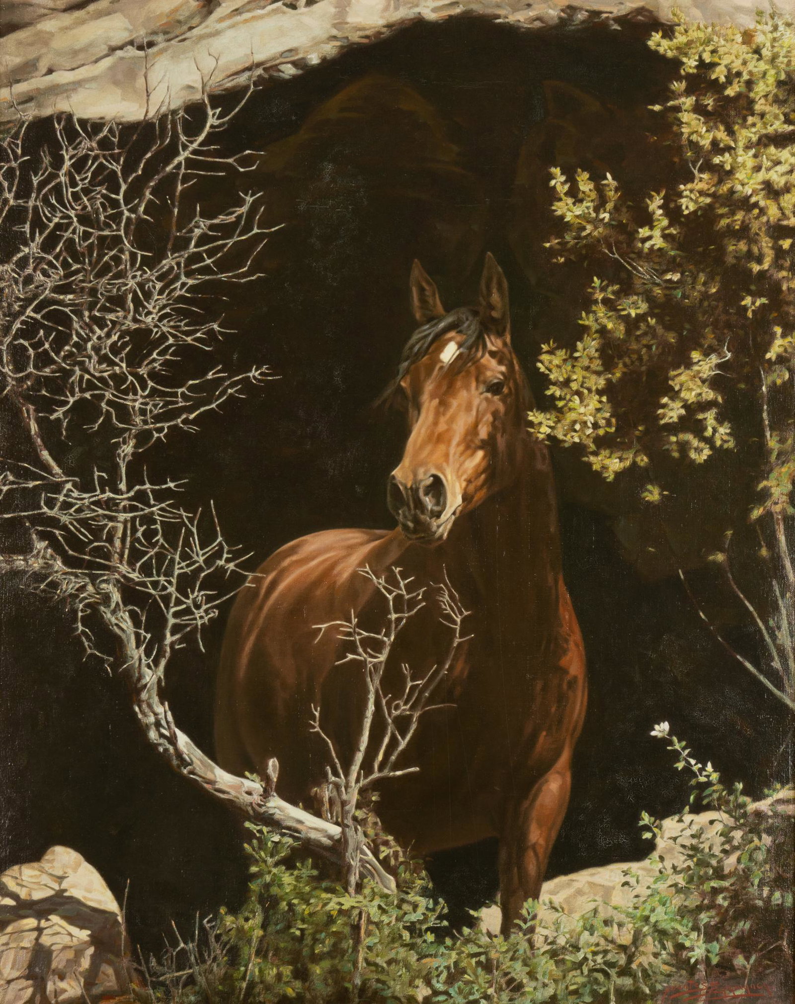Jose Fuentes de Salamanca, "Solitary Mustang": Jose Fuentes de Salamanca, "Solitary Mustang", oil on canvas sight: 30 x 24 in., frame: 37 x 30.5 in. We happily provide seamless shipping services on everything we sell. Please email us at sh