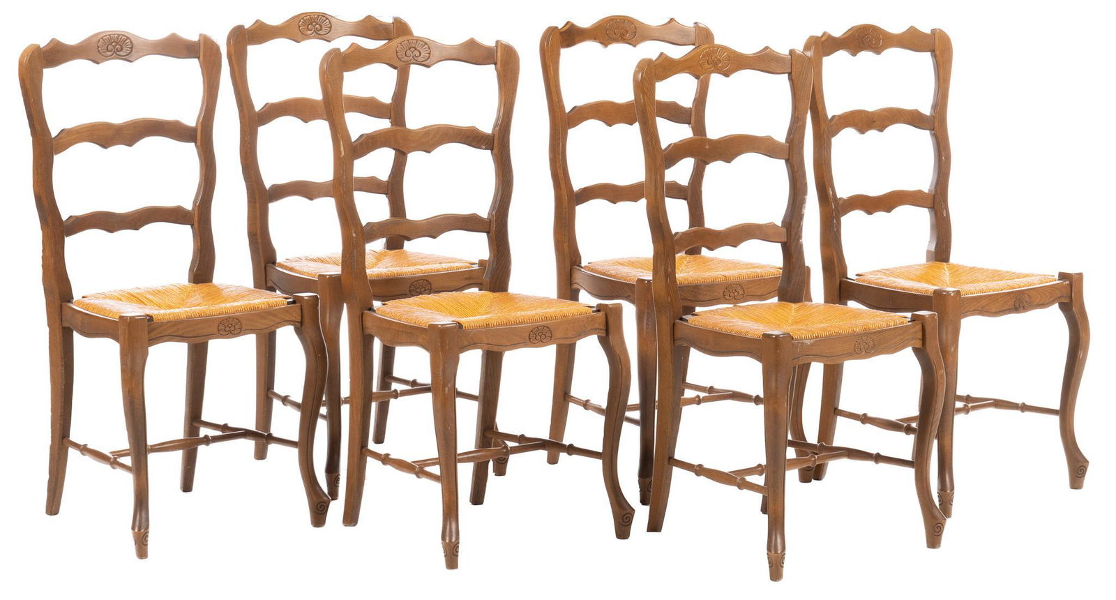 Set of (6) Louis XV Style Rush Seat Dining Chairs (1 of 4)