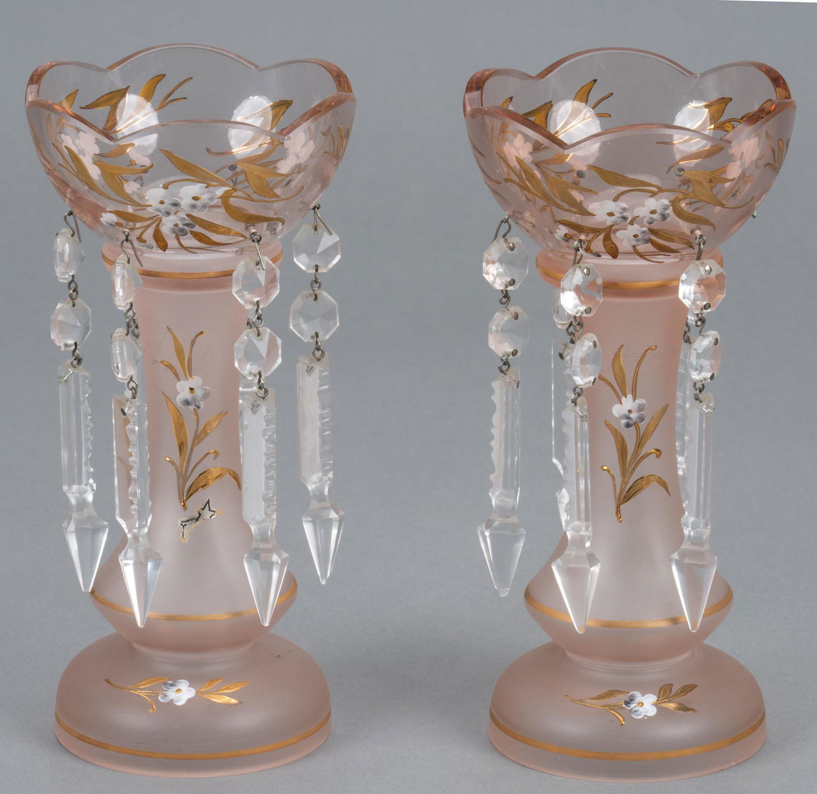 Pair of Pink Glass Mantel Lusters (1 of 7)