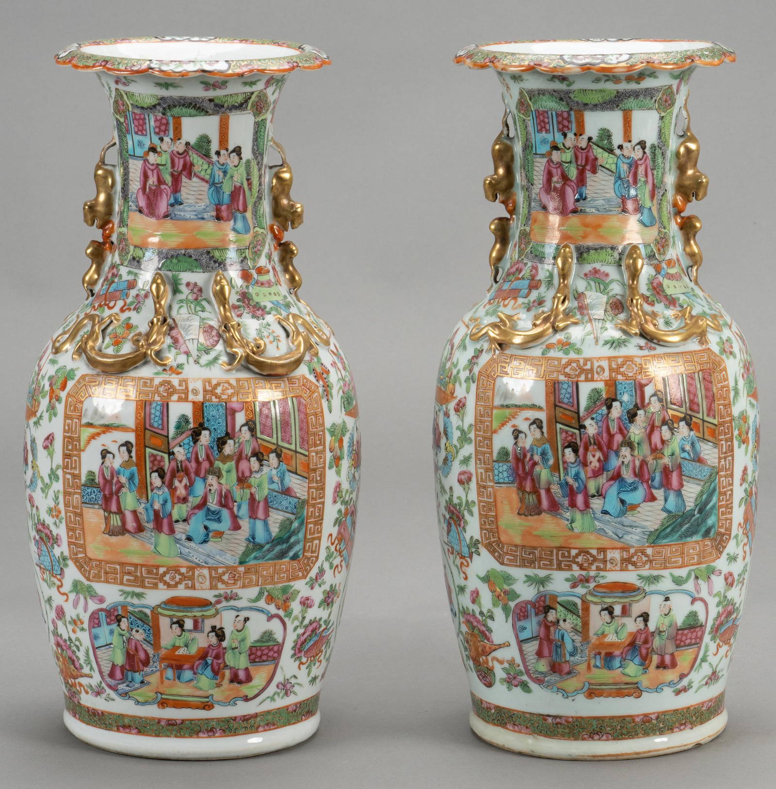 Pair Of Antique Famille Rose Chinese Vases Auction