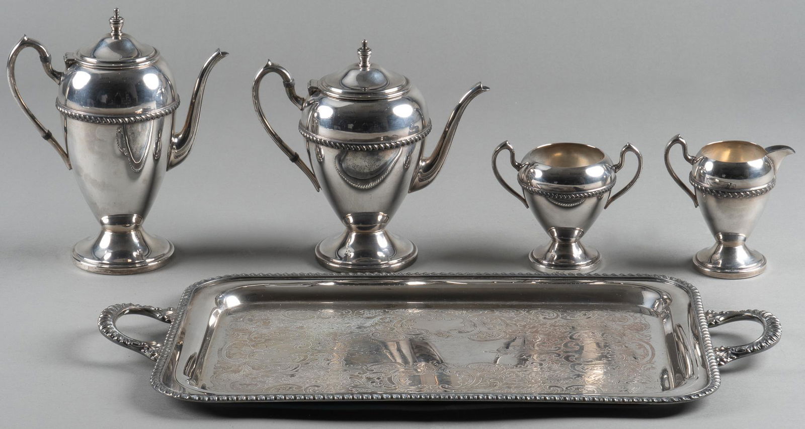 4-Piece Academy Silverplate Tea Set with Tray (1 of 5)
