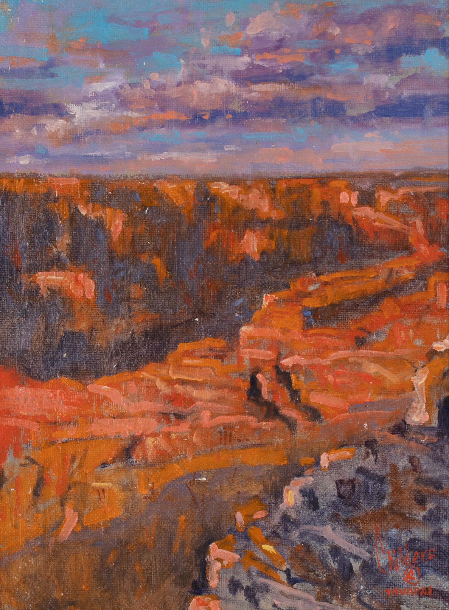 Childers, "Evening Mood at the Canyon": Signed Childers, "Evening Mood at the Canyon", oil on Russian linen sight: 15.5 x 11.5 in., frame: 24 x 20 in. We happily provide seamless shipping services on everything we sell. Please email