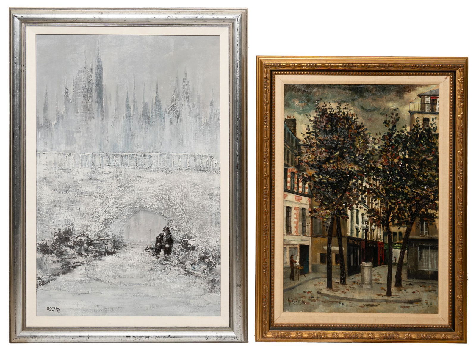 Andre Renoux (French, 1939-2002) & Socram, Pair of NYC & Paris Street Scenes (2) (1 of 8)