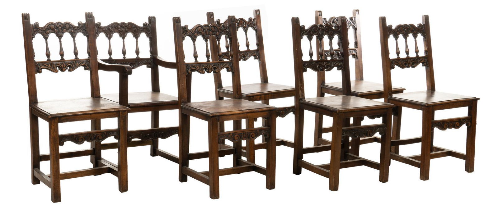 Set of (7) Renaissance Style Wooden Dining Chairs (1 of 4)