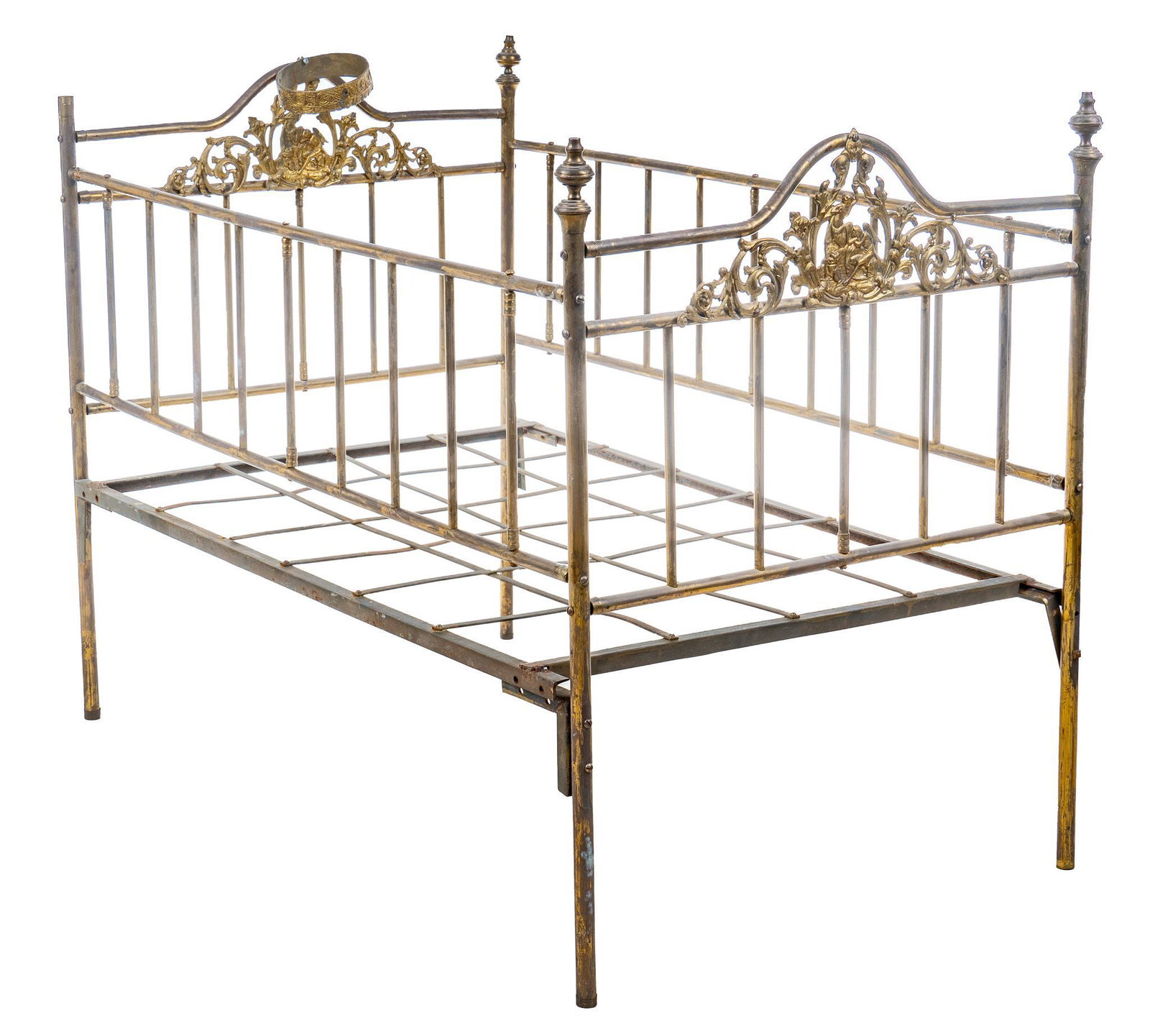 Vintage Metal Crib: Formal vintage metal crib with traditional motif to headboard and footboard height 42 in. x width 35 in. x depth 56 in. We happily provide seamless shipping services on everything we sell. Please emai