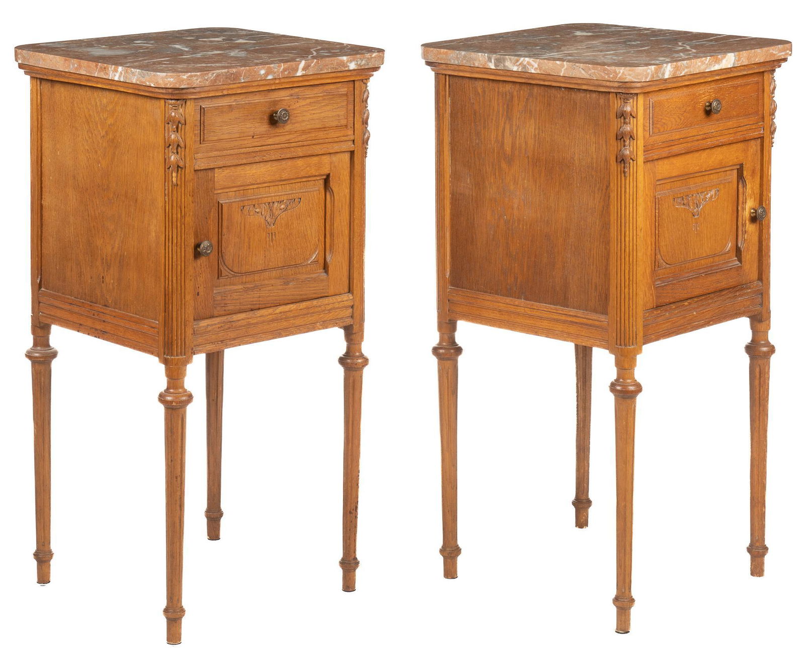 Pair of Louis XVI Style Marble Top Nightstands (1 of 6)