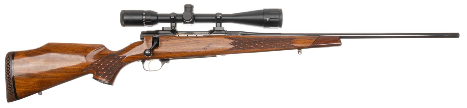 Nikko Model 7000 Golden Eagle 270 Win Bolt Action Rifle: Serial: 001764 Manufacturer: Nikko (Kanematsu-Gosho), Japan Model: 7000 Golden Eagle Caliber: 270 Winchester Barrel Length: 24 in. OAL: 44 in. Condition: Good; wood stock has moderate handling marks c