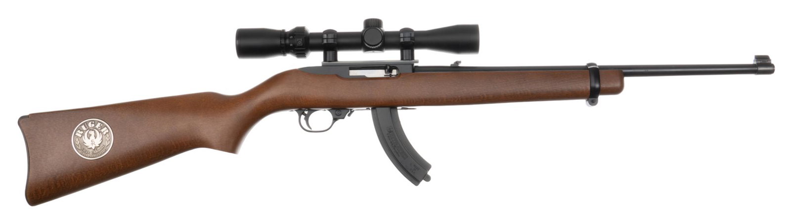 Ruger 10/22 40th Anniversary 22 LR Semi Auto Carbine: Serial: 256-29420 Manufacturer: Sturm, Ruger Model: 10/22 Carbine 40th Anniversary Caliber: 22 Long Rifle Barrel Length: 18.5 in. OAL: 37 in. Condition: Very Good; wood stock has very light handling m