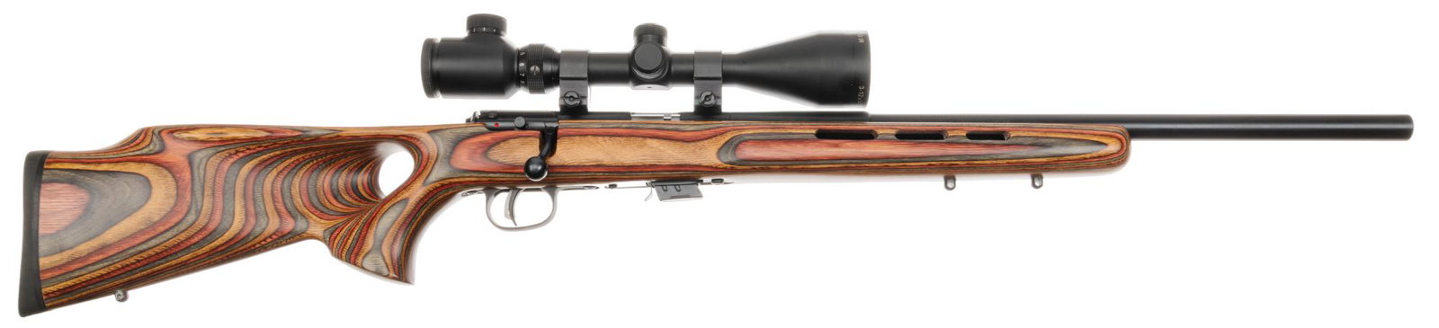 Savage Mark II 22 LR Bolt Action Rifle: Serial: 0825297 Manufacturer: Savage Arms Inc.-Canada / USA Model: Mark II Caliber: 22 Long Rifle Barrel Length: 21 in. OAL: 40 in. Condition: Very Good; laminate stock has very light handling marks; 