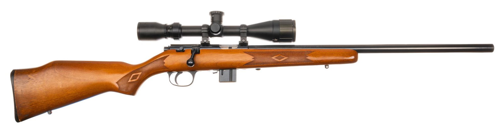 Marlin Model 917V 17 HMR Bolt Action rifle: Serial: 92626770 Manufacturer: Marlin Firearms Co. Model: 917V Caliber: 17 HMR Barrel Length: 22 in. OAL: 41 in. Condition: Very Good; wood stock has light handling marks; barrel & receiver have l