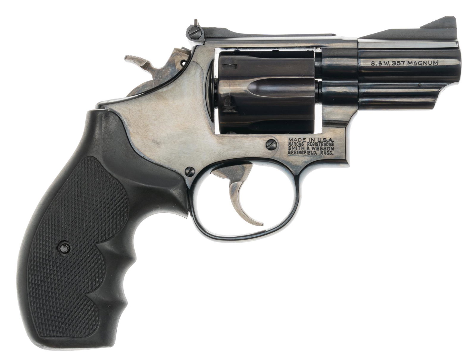 Smith & Wesson Model 19-7: Serial: BPZ0908 Manufacturer: Smith & Wesson Model: 19-7 Caliber: 357 Magnum Barrel length: 2.5 in. OAL: 7.5 in. Condition: Good; rubber grips have moderate wear; barrel, frame & cylinder have
